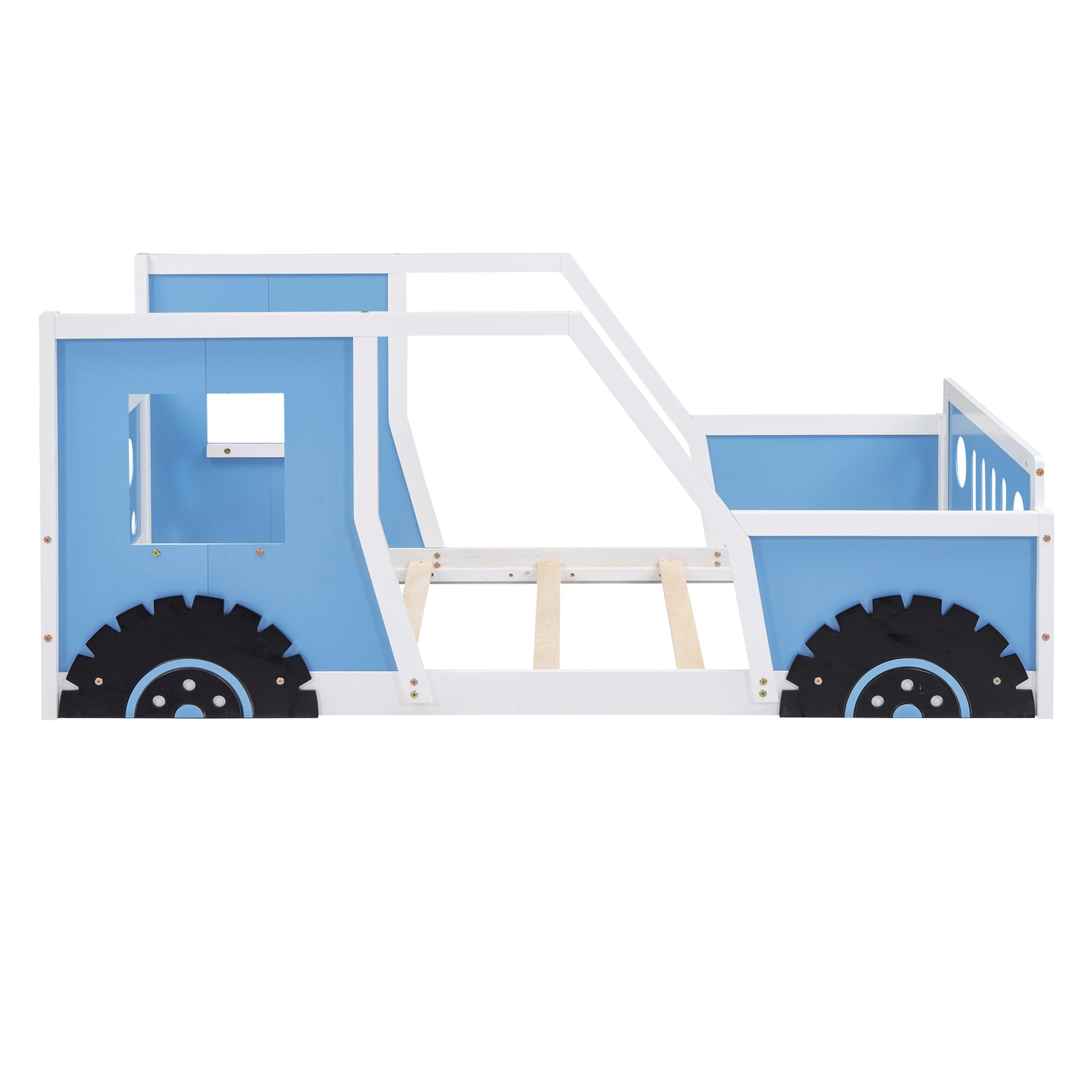 Twin Size Classic Car-Shaped Platform Bed with Wheels,Blue image 10