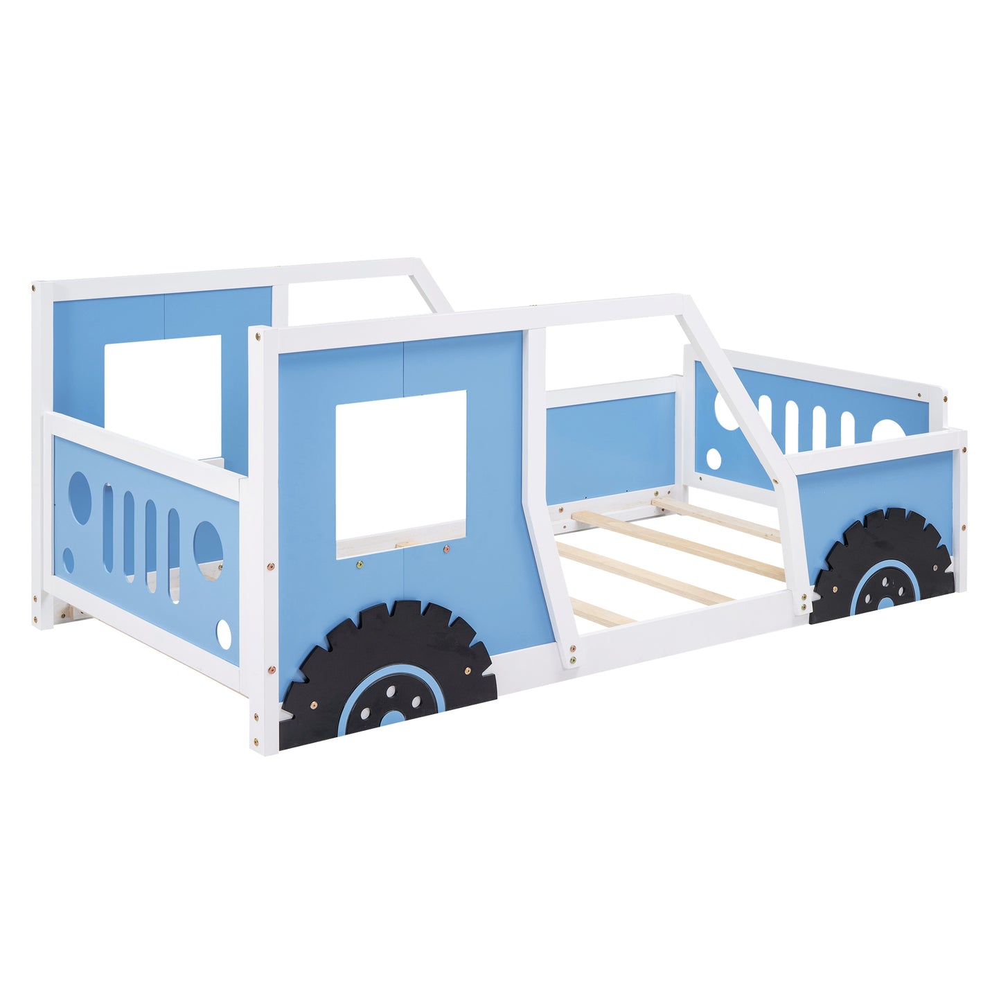 Twin Size Classic Car-Shaped Platform Bed with Wheels,Blue image 11