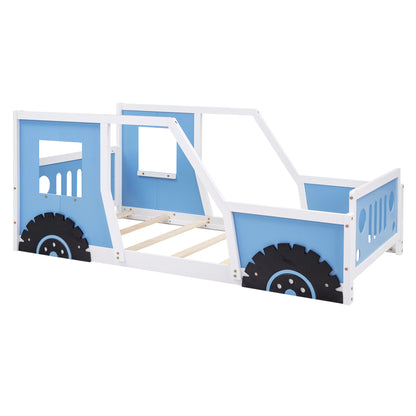 Twin Size Classic Car-Shaped Platform Bed with Wheels,Blue image 7