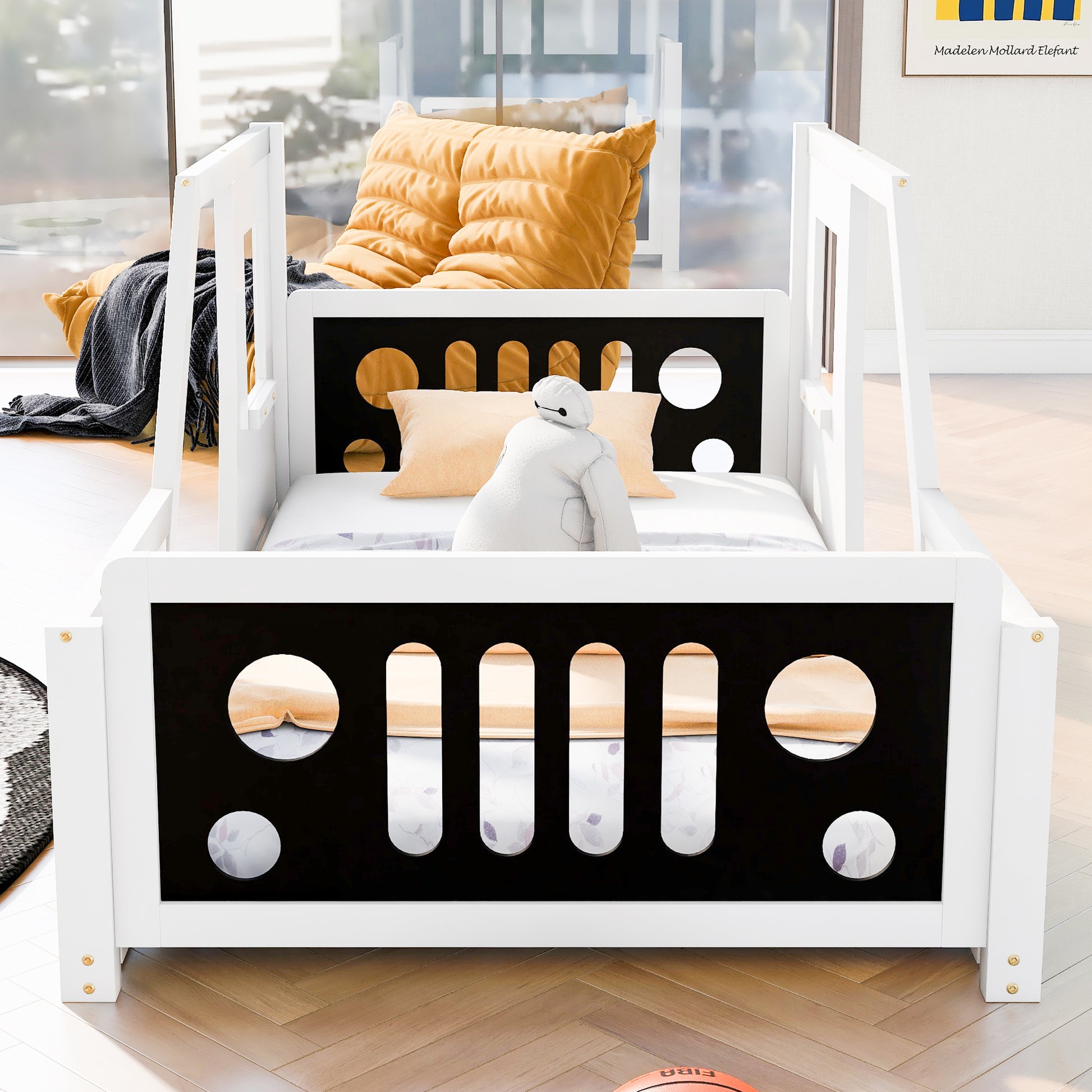 Twin Size Classic Car-Shaped Platform Bed with Wheels,White image 3
