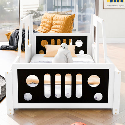 Twin Size Classic Car-Shaped Platform Bed with Wheels,White image 3