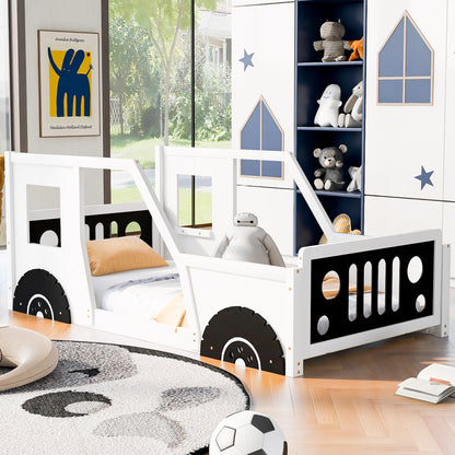 Twin Size Classic Car-Shaped Platform Bed with Wheels,White image 2