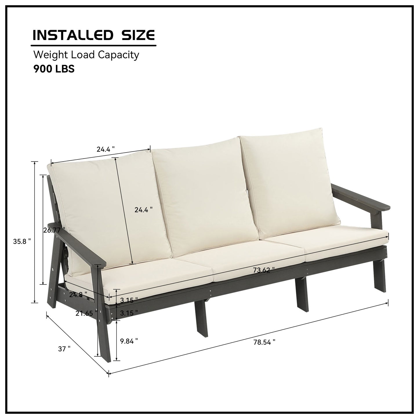 HIPS 3 Seater Sofa with Cushion, Outdoor Garden Sofa, Sofa Set for Porch, Poolside, Terrace, and Yard Grey/Beige image 3