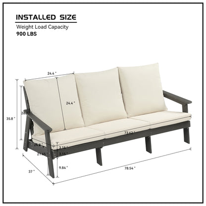 HIPS 3 Seater Sofa with Cushion, Outdoor Garden Sofa, Sofa Set for Porch, Poolside, Terrace, and Yard Grey/Beige image 3