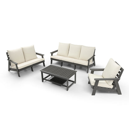 HIPS 3 Seater Sofa with Cushion, Outdoor Garden Sofa, Sofa Set for Porch, Poolside, Terrace, and Yard Grey/Beige image 9