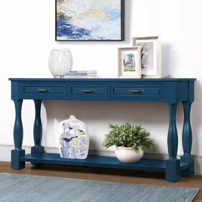 63inch Long Wood Console Table with 3 Drawers and 1 Bottom Shelf for Entryway Hallway Easy Assembly Extra-thick Sofa Table(Navy Blue) image 3