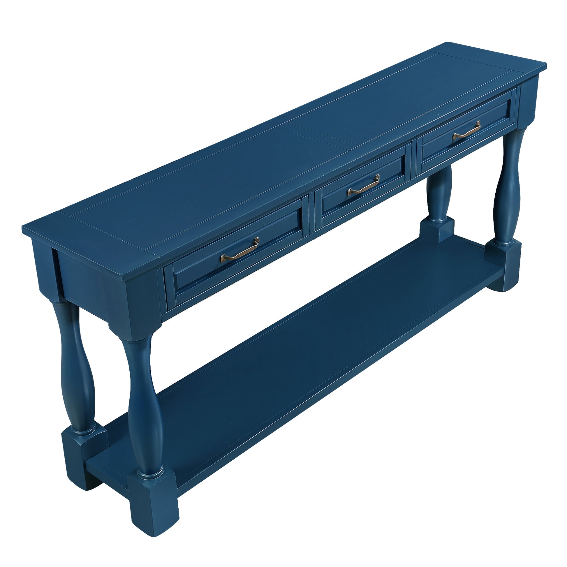 63inch Long Wood Console Table with 3 Drawers and 1 Bottom Shelf for Entryway Hallway Easy Assembly Extra-thick Sofa Table(Navy Blue) image 6