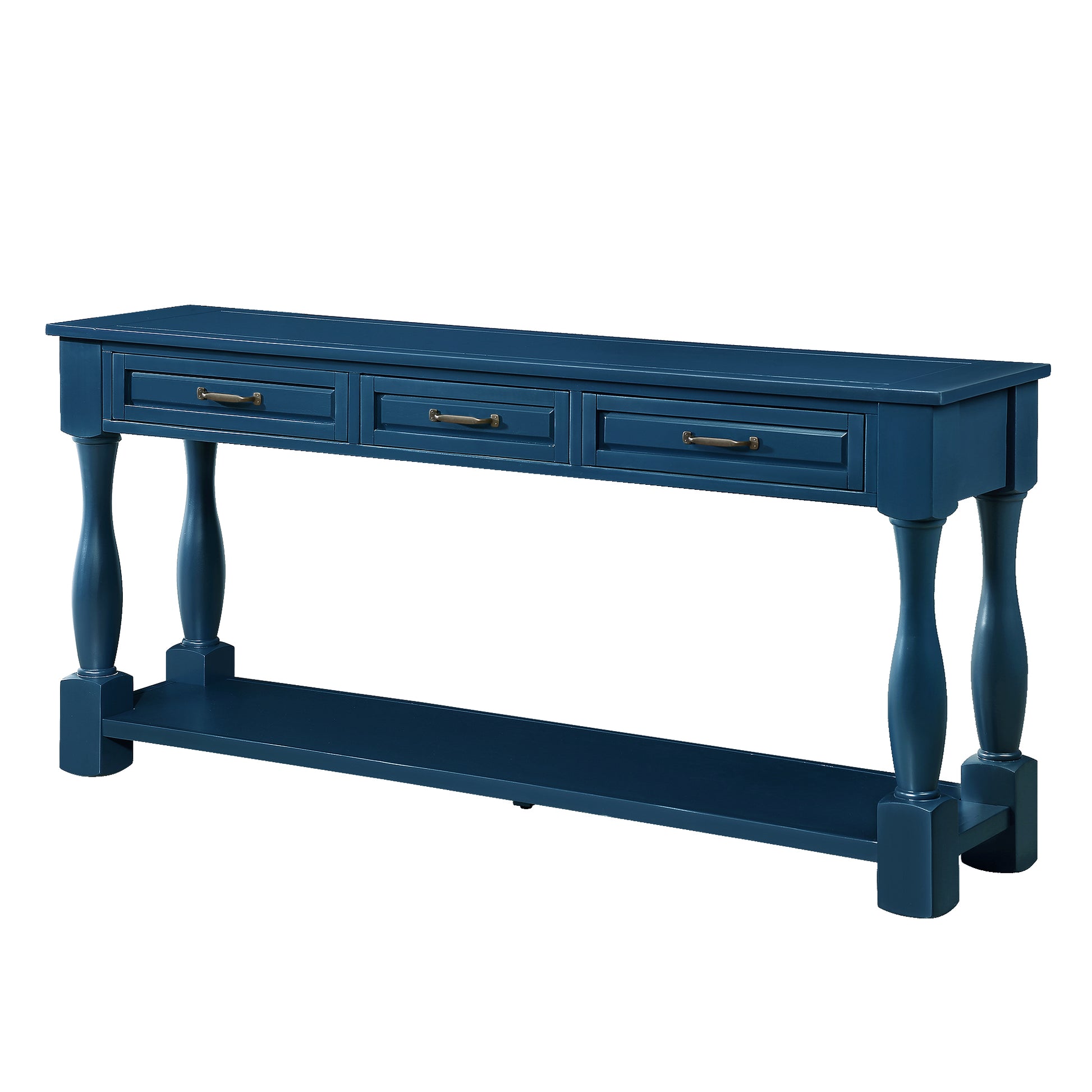 63inch Long Wood Console Table with 3 Drawers and 1 Bottom Shelf for Entryway Hallway Easy Assembly Extra-thick Sofa Table(Navy Blue) image 7