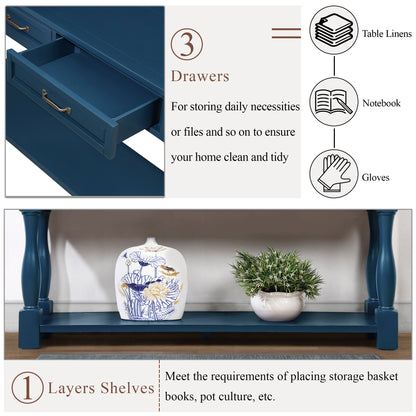 63inch Long Wood Console Table with 3 Drawers and 1 Bottom Shelf for Entryway Hallway Easy Assembly Extra-thick Sofa Table(Navy Blue) image 11
