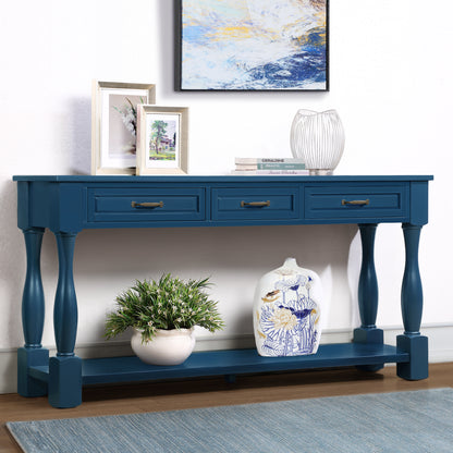 63inch Long Wood Console Table with 3 Drawers and 1 Bottom Shelf for Entryway Hallway Easy Assembly Extra-thick Sofa Table(Navy Blue) image 2