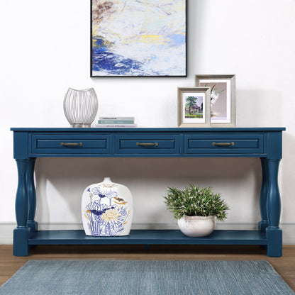 63inch Long Wood Console Table with 3 Drawers and 1 Bottom Shelf for Entryway Hallway Easy Assembly Extra-thick Sofa Table(Navy Blue) image 1