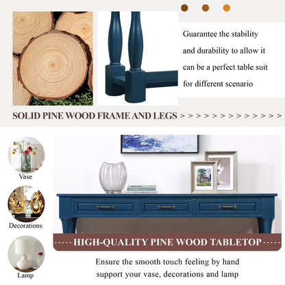 63inch Long Wood Console Table with 3 Drawers and 1 Bottom Shelf for Entryway Hallway Easy Assembly Extra-thick Sofa Table(Navy Blue) image 10