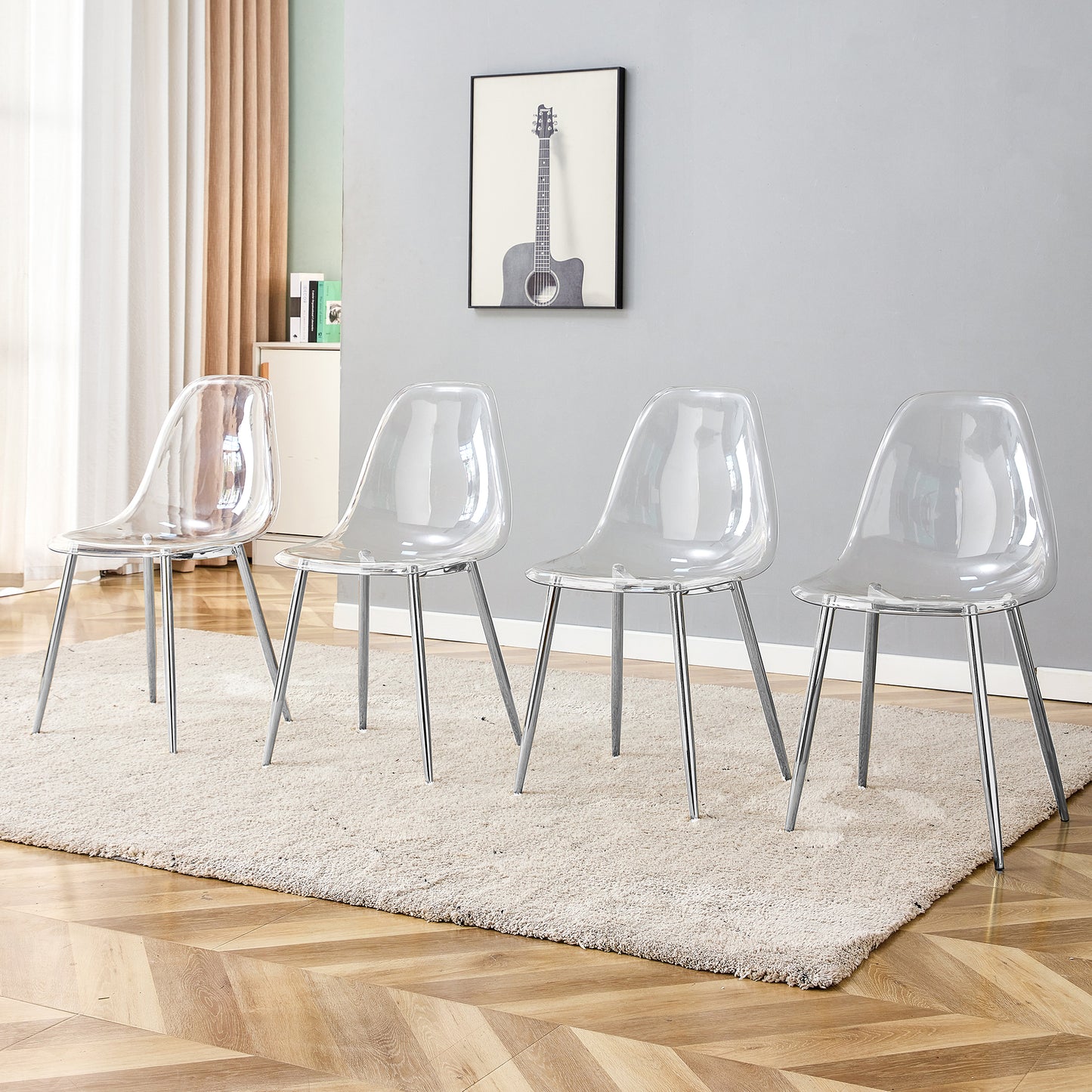 Modern simple transparent dining chair plastic chair armless crystal chair Nordic creative makeup stool negotiation chair Set of 4 and plating metal legW115164140,TW-1200 image 1
