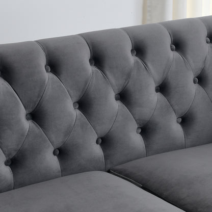 77-Inch Modern Chesterfield Velvet Sofa, 3-Seater Sofa, Upholstered Tufted Backrests with Nailhead Arms and 2 Cushions for Living Room, Bedroom, Apartment, Office (Grey) image 11