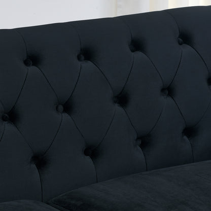 77-Inch Modern Chesterfield Velvet Sofa, 3-Seater Sofa, Upholstered Tufted Backrests with Nailhead Arms and 2 Cushions for Living Room, Bedroom, Apartment, Office (Black) image 11