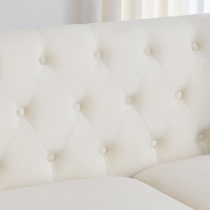 59-Inch Modern Chesterfield Velvet Sofa, 2-Seater Sofa, Upholstered Tufted Backrests with Nailhead Arms and 2 Cushions for Living Room, Bedroom, Apartment, Office (Beige) image 11