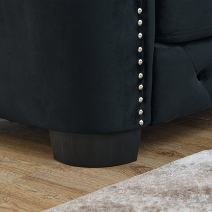 77-Inch Modern Chesterfield Velvet Sofa, 3-Seater Sofa, Upholstered Tufted Backrests with Nailhead Arms and 2 Cushions for Living Room, Bedroom, Apartment, Office (Black) image 10