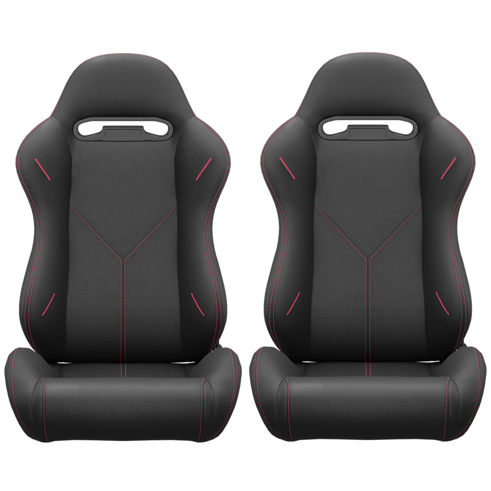 2PC Universal Bucket Racing Seats Stitch PVC Leather Reclinable Carbon Look Leather Black With Adjustor Slider(Not Including Seat Bracket) 1 box of 2 pieces image 6
