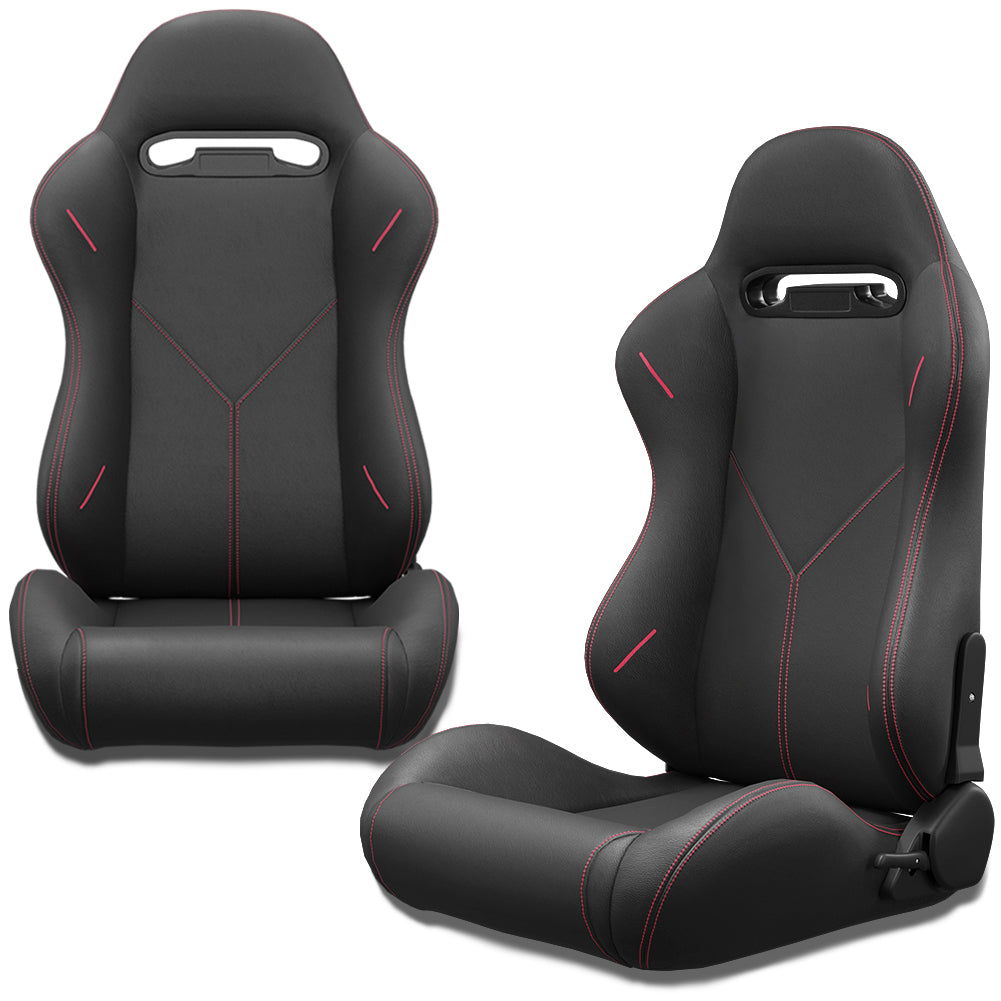 2PC Universal Bucket Racing Seats Stitch PVC Leather Reclinable Carbon Look Leather Black With Adjustor Slider(Not Including Seat Bracket) 1 box of 2 pieces image 2