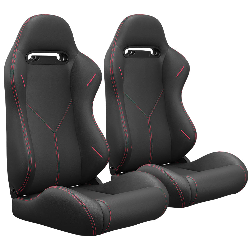 2PC Universal Bucket Racing Seats Stitch PVC Leather Reclinable Carbon Look Leather Black With Adjustor Slider(Not Including Seat Bracket) 1 box of 2 pieces image 3
