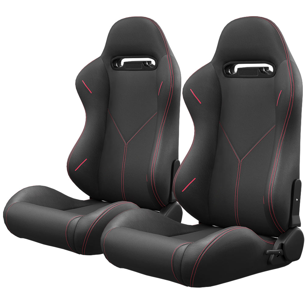 2PC Universal Bucket Racing Seats Stitch PVC Leather Reclinable Carbon Look Leather Black With Adjustor Slider(Not Including Seat Bracket) 1 box of 2 pieces image 1