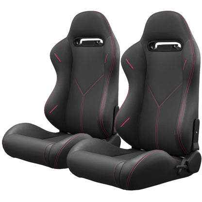 2PC Universal Bucket Racing Seats Stitch PVC Leather Reclinable Carbon Look Leather Black With Adjustor Slider(Not Including Seat Bracket) 1 box of 2 pieces image 1