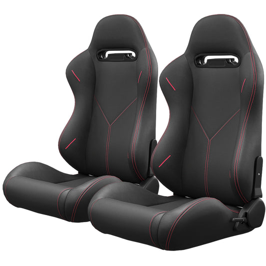 2PC Universal Bucket Racing Seats Stitch PVC Leather Reclinable Carbon Look Leather Black With Adjustor Slider(Not Including Seat Bracket) 1 box of 2 pieces image 1