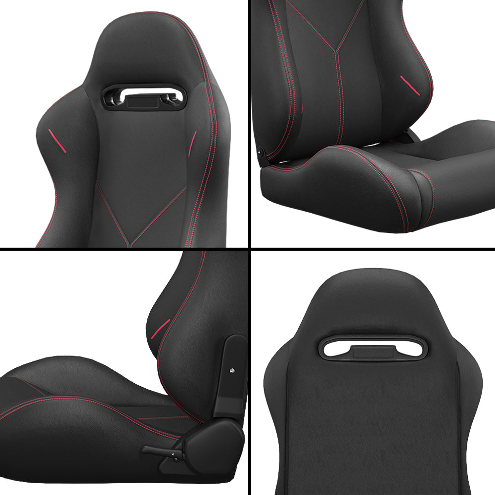 2PC Universal Bucket Racing Seats Stitch PVC Leather Reclinable Carbon Look Leather Black With Adjustor Slider(Not Including Seat Bracket) 1 box of 2 pieces image 9