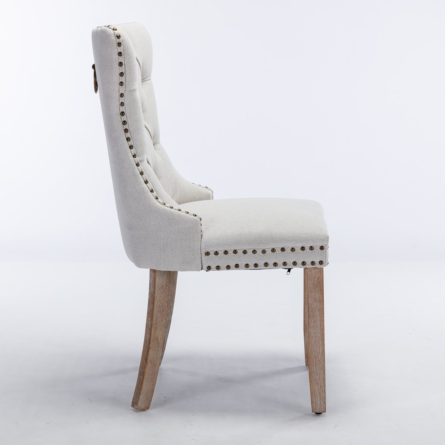 Nikki Collection Modern, High-end Tufted Solid Wood Contemporary Flax Upholstered Dining Chair with Wood Legs Nailhead Trim 2-Pcs Set,Gray, SW6801BG image 4