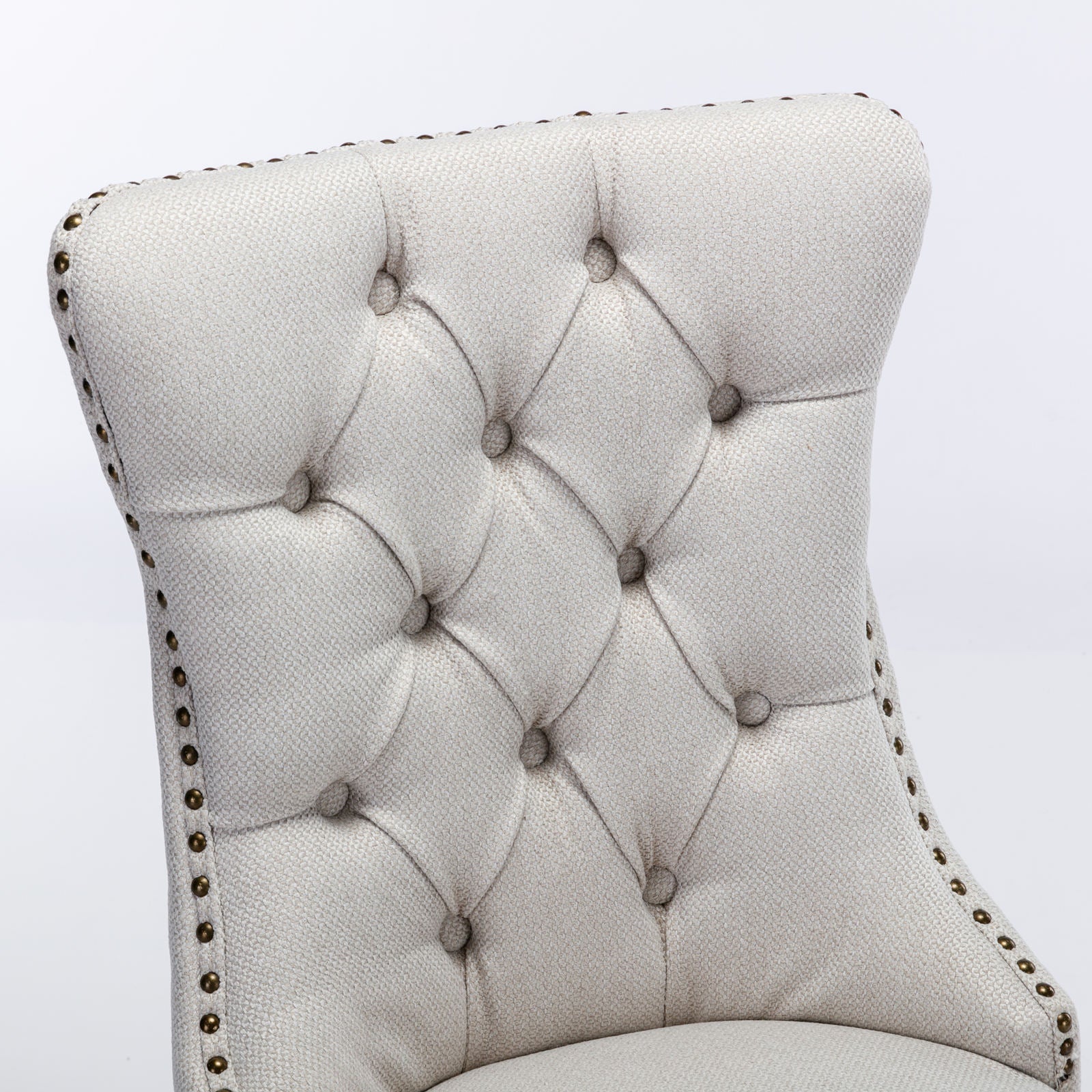 Nikki Collection Modern, High-end Tufted Solid Wood Contemporary Flax Upholstered Dining Chair with Wood Legs Nailhead Trim 2-Pcs Set,Gray, SW6801BG image 8
