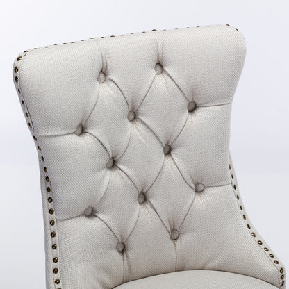 Nikki Collection Modern, High-end Tufted Solid Wood Contemporary Flax Upholstered Dining Chair with Wood Legs Nailhead Trim 2-Pcs Set,Gray, SW6801BG image 8