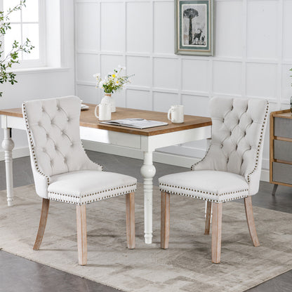 Nikki Collection Modern, High-end Tufted Solid Wood Contemporary Flax Upholstered Dining Chair with Wood Legs Nailhead Trim 2-Pcs Set,Gray, SW6801BG image 1