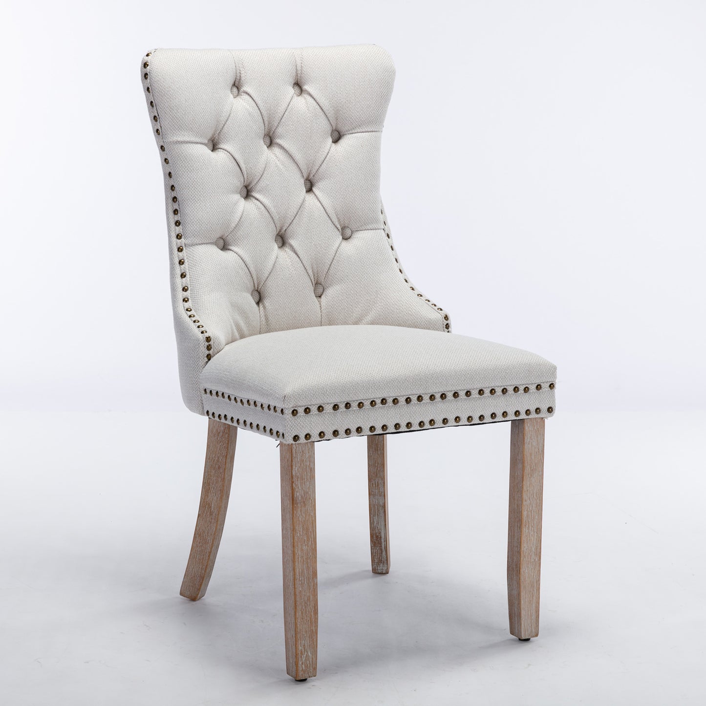 Nikki Collection Modern, High-end Tufted Solid Wood Contemporary Flax Upholstered Dining Chair with Wood Legs Nailhead Trim 2-Pcs Set,Gray, SW6801BG image 3