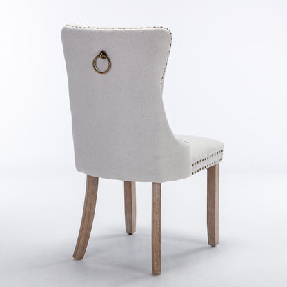 Nikki Collection Modern, High-end Tufted Solid Wood Contemporary Flax Upholstered Dining Chair with Wood Legs Nailhead Trim 2-Pcs Set,Gray, SW6801BG image 5