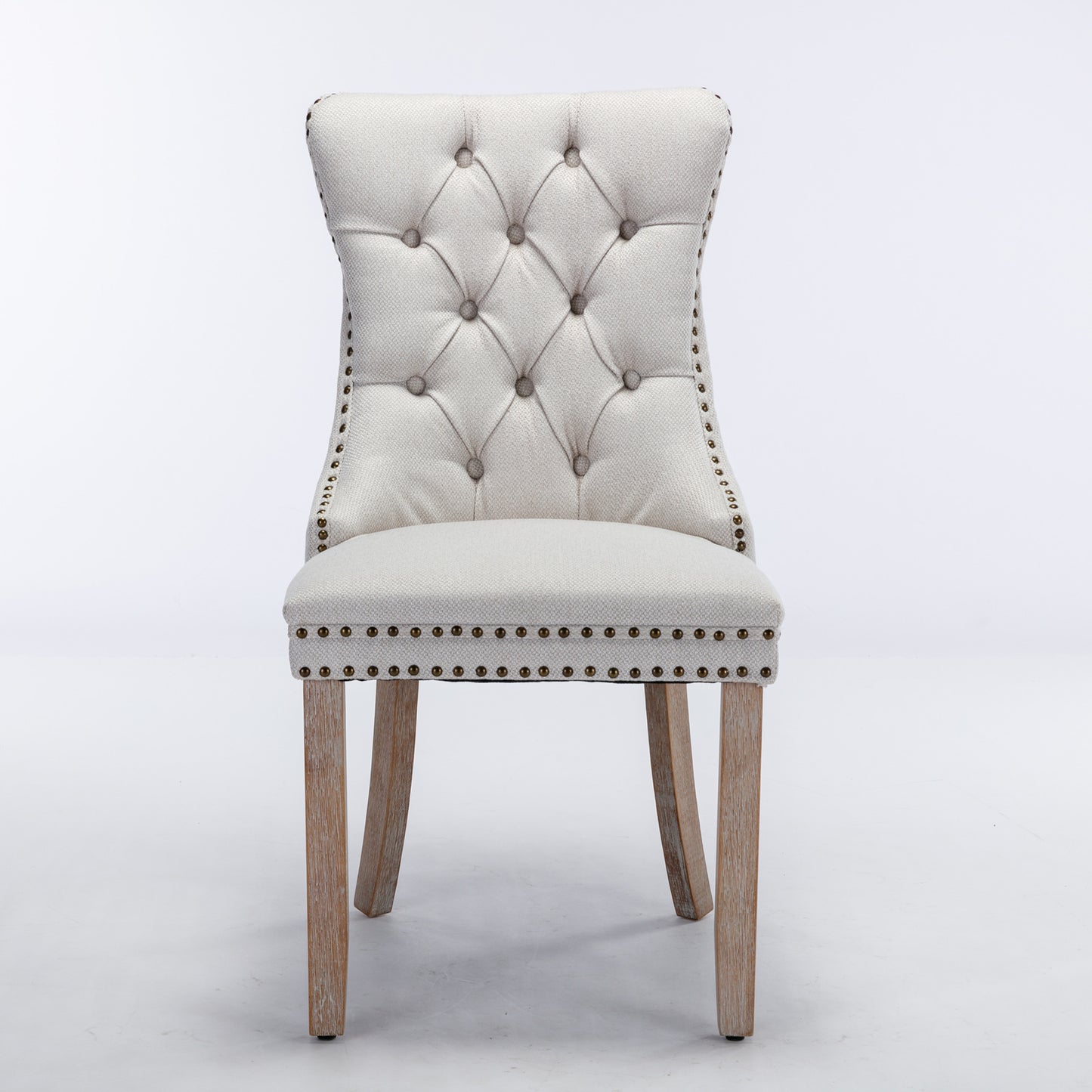Nikki Collection Modern, High-end Tufted Solid Wood Contemporary Flax Upholstered Dining Chair with Wood Legs Nailhead Trim 2-Pcs Set,Gray, SW6801BG image 2