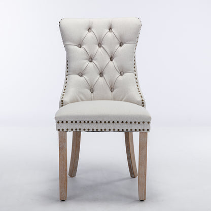 Nikki Collection Modern, High-end Tufted Solid Wood Contemporary Flax Upholstered Dining Chair with Wood Legs Nailhead Trim 2-Pcs Set,Gray, SW6801BG image 2