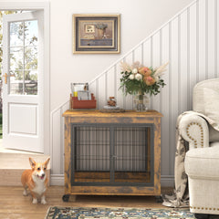 Furniture Style Dog Crate Side Table on Wheels - Grey - Dekuch
