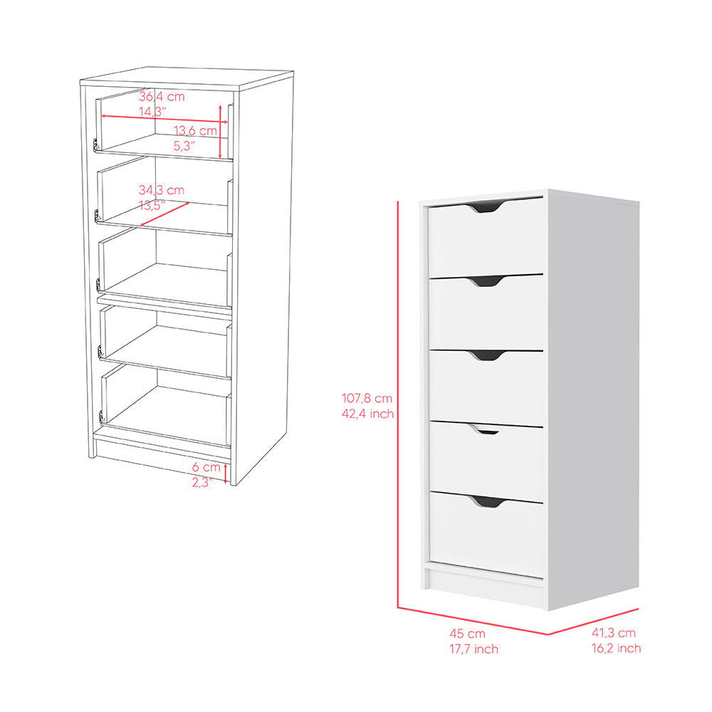 Dresser Kamran, Five Drawer Narrows, White Finish image 6