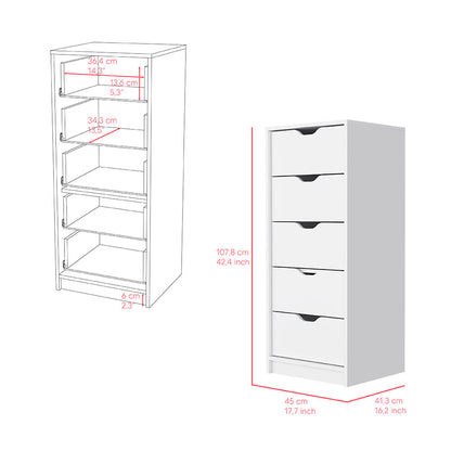 Dresser Kamran, Five Drawer Narrows, White Finish image 6