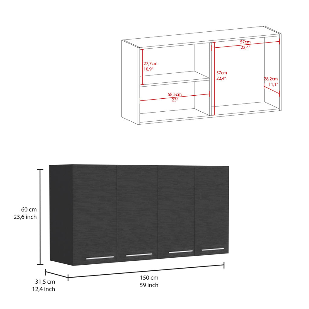 Kitchen Cabinet Durham, Four Doors, Black Wengue Finish image 2
