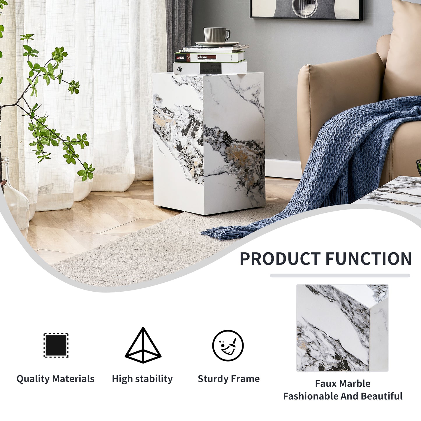 Modern white MDF + sticker material, cube fashion texture design coffee table, suitable for various situations and scenes, is a good choice for home decoration. image 11