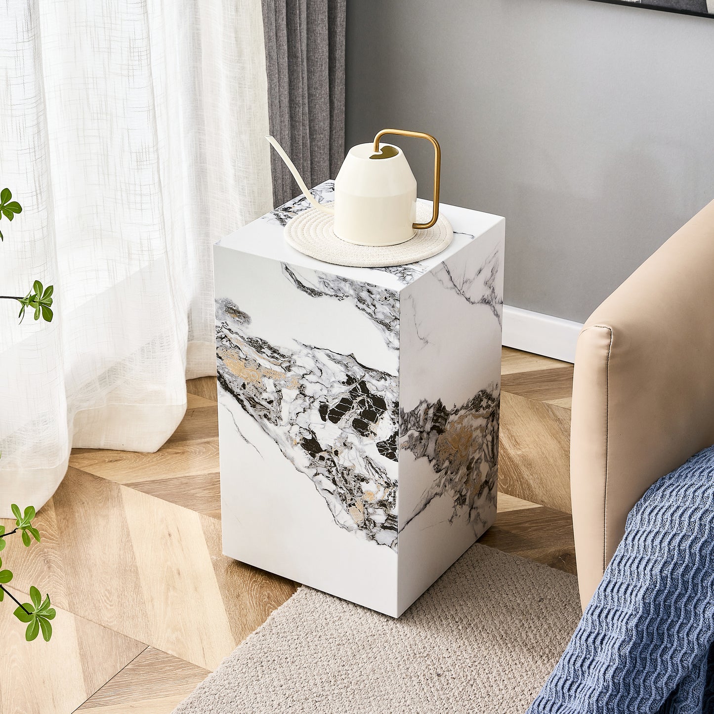 Modern white MDF + sticker material, cube fashion texture design coffee table, suitable for various situations and scenes, is a good choice for home decoration. image 2