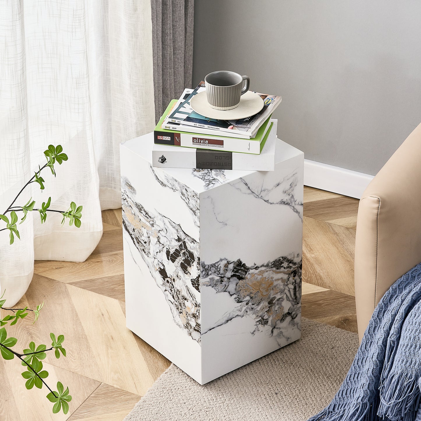 Modern white MDF + sticker material, cube fashion texture design coffee table, suitable for various situations and scenes, is a good choice for home decoration. image 4