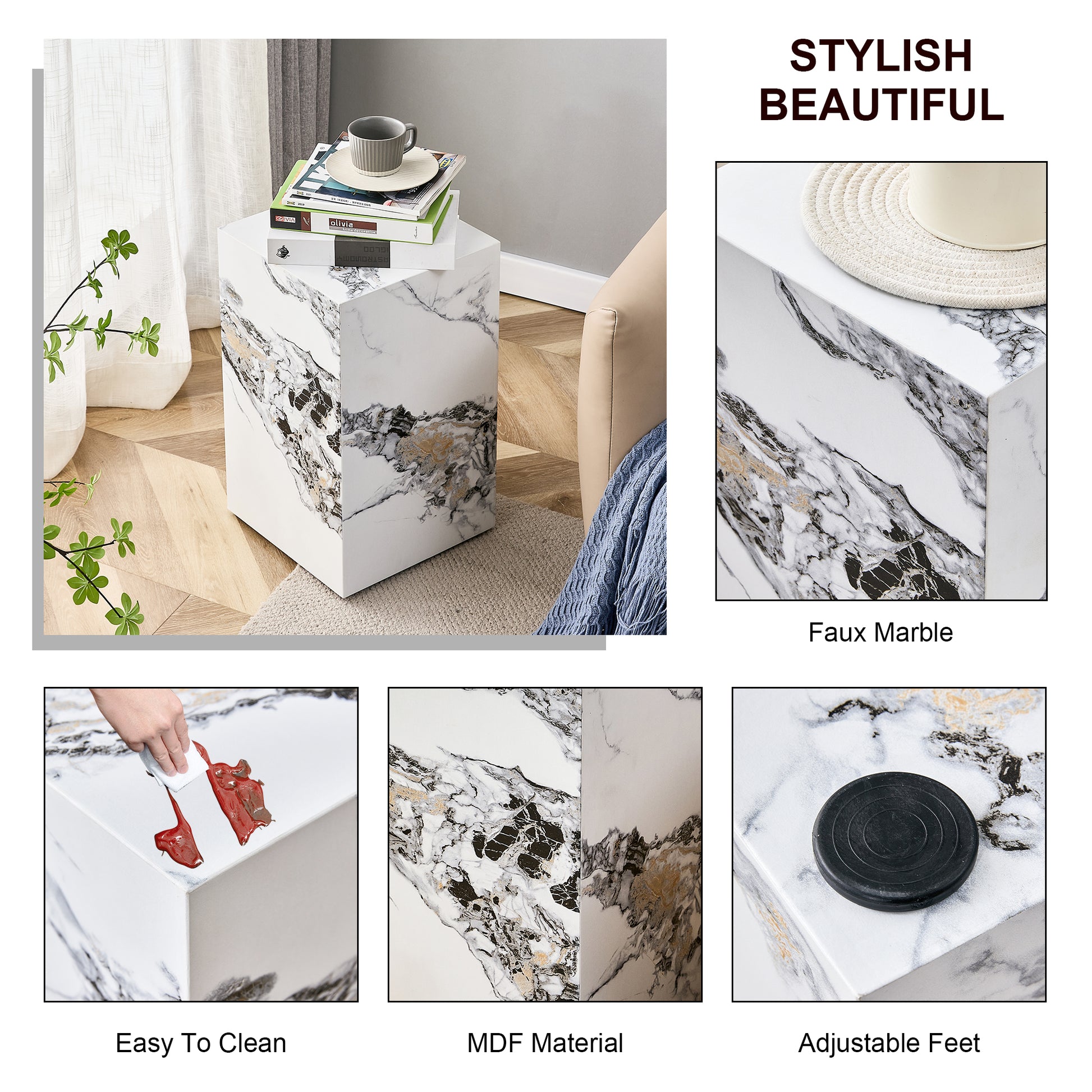 Modern white MDF + sticker material, cube fashion texture design coffee table, suitable for various situations and scenes, is a good choice for home decoration. image 12