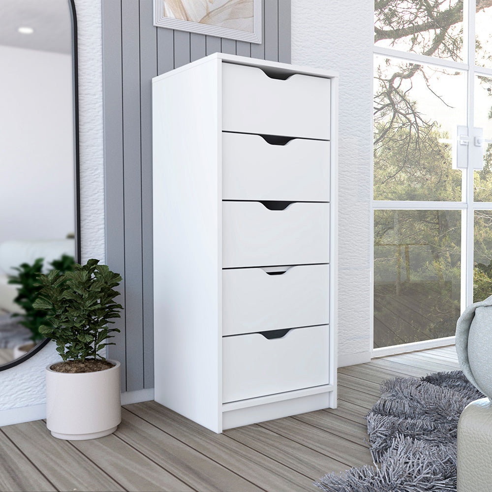 Dresser Kamran, Five Drawer Narrows, White Finish image 1