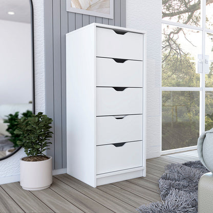 Dresser Kamran, Five Drawer Narrows, White Finish image 1