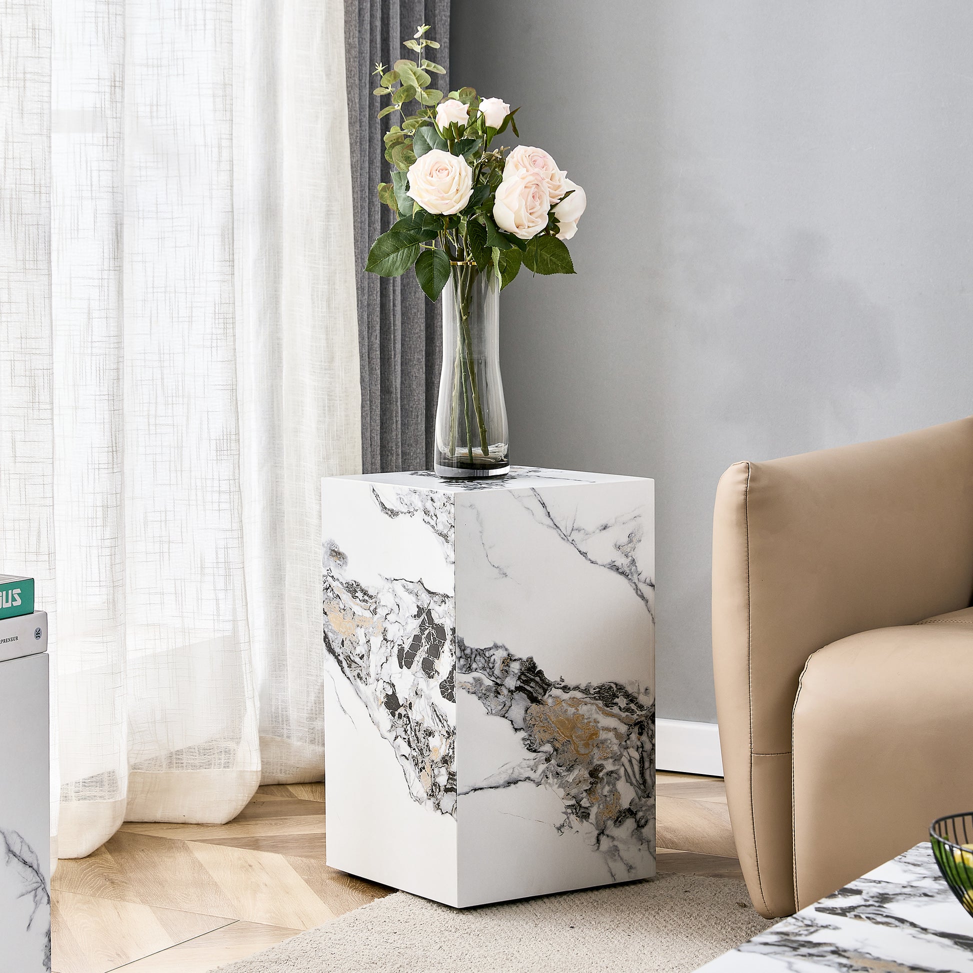 Modern white MDF + sticker material, cube fashion texture design coffee table, suitable for various situations and scenes, is a good choice for home decoration. image 1