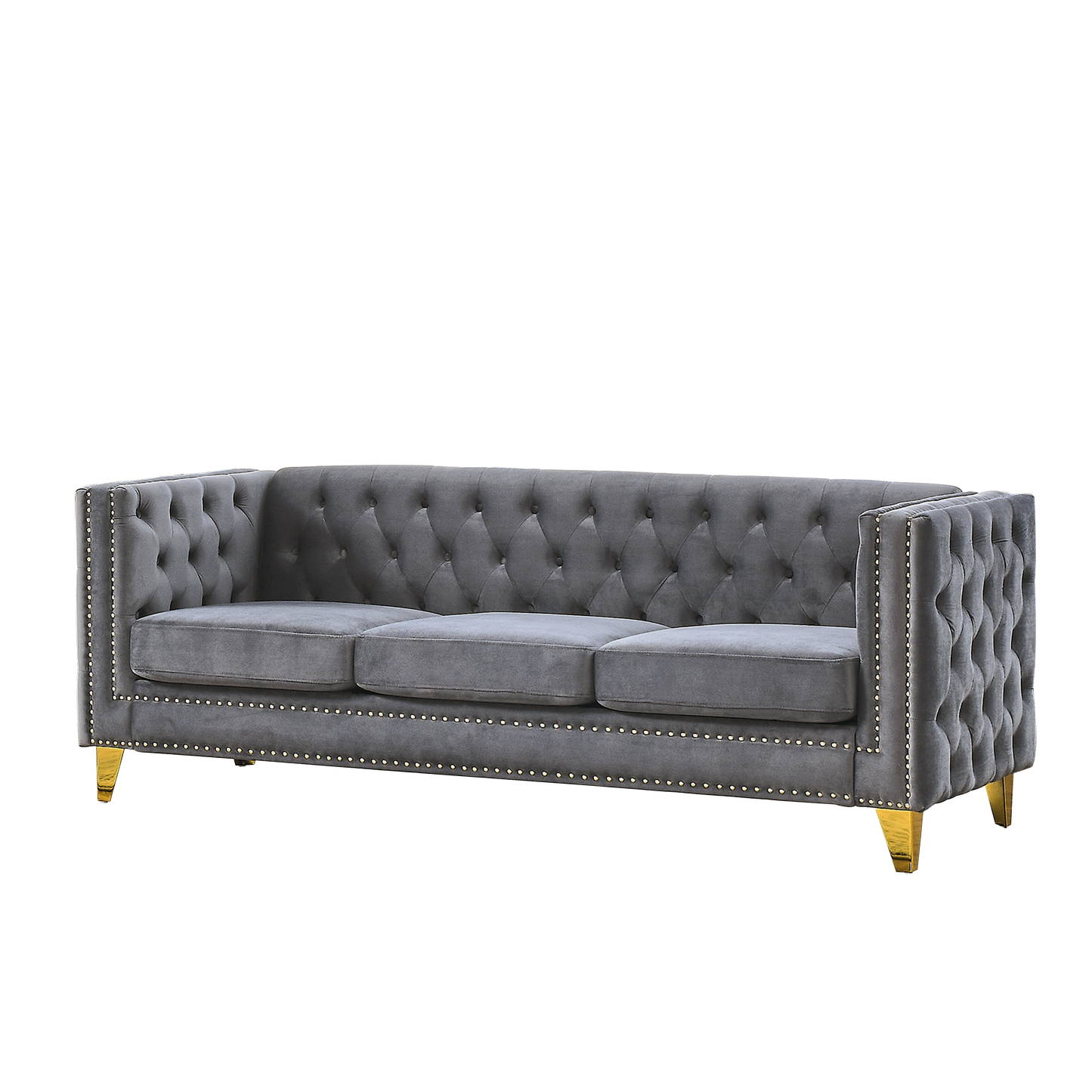 {Contact us for 3D modeling} Velvet Sofa for Living Room,Buttons Tufted Square Arm Couch, Modern Couch Upholstered Button and Metal Legs, Sofa Couch for Bedroom, Grey Velvet(W834S00020) image 5