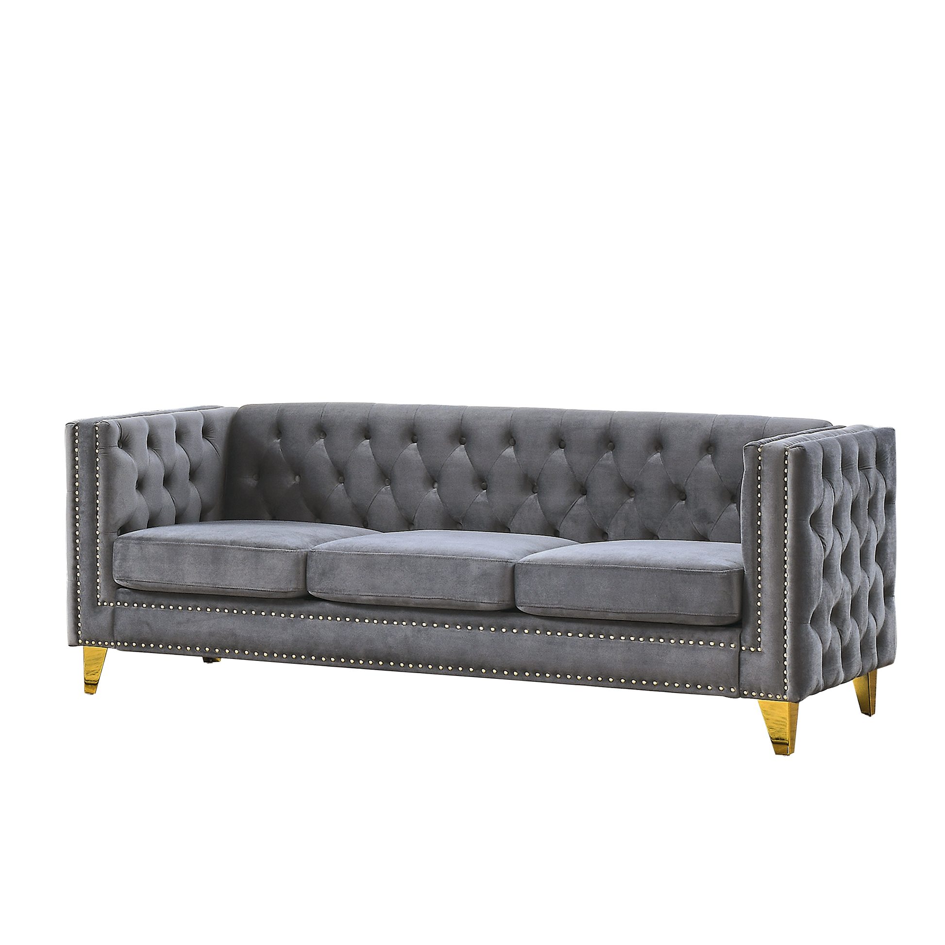 {Contact us for 3D modeling} Velvet Sofa for Living Room,Buttons Tufted Square Arm Couch, Modern Couch Upholstered Button and Metal Legs, Sofa Couch for Bedroom, Grey Velvet(W834S00020) image 5