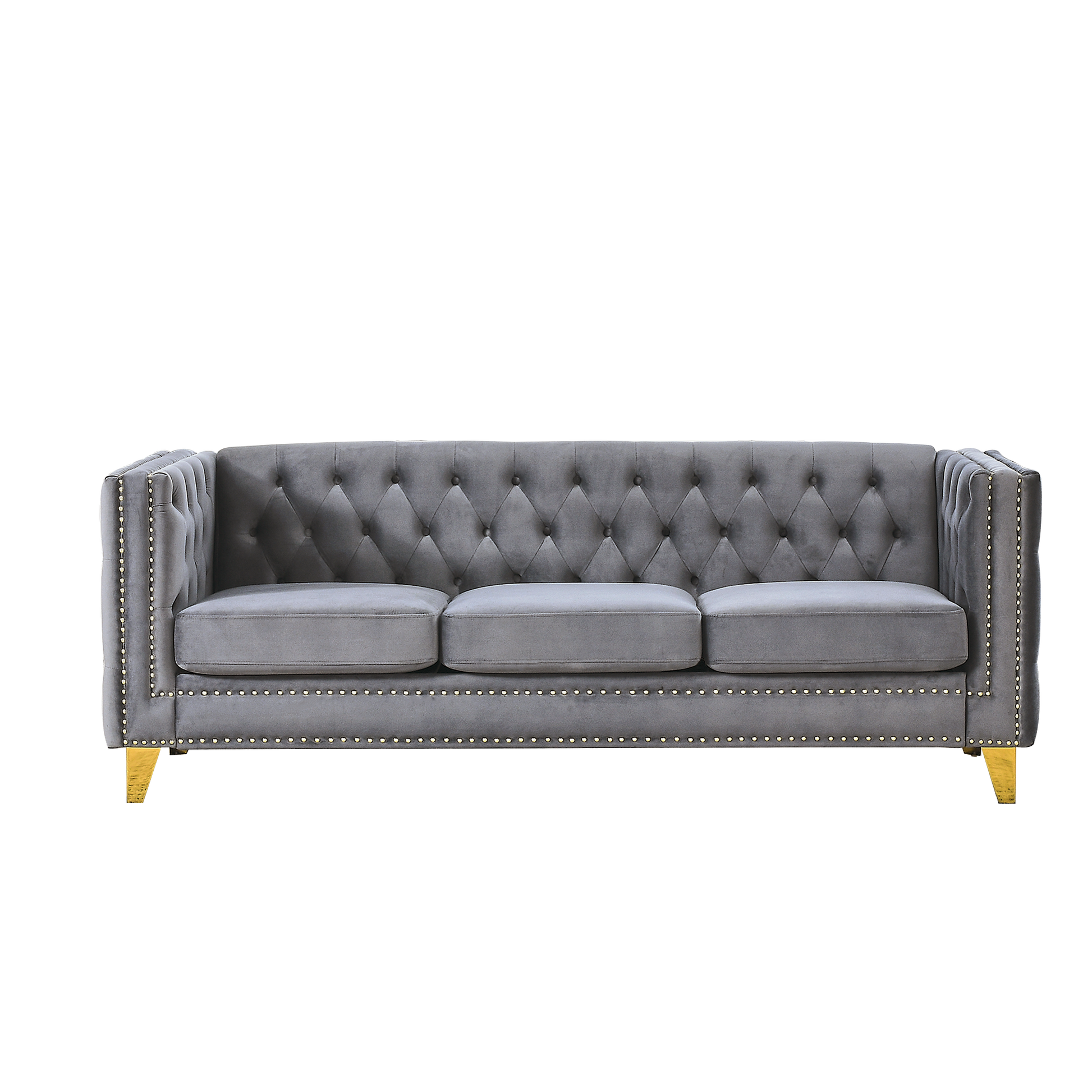 {Contact us for 3D modeling} Velvet Sofa for Living Room,Buttons Tufted Square Arm Couch, Modern Couch Upholstered Button and Metal Legs, Sofa Couch for Bedroom, Grey Velvet(W834S00020) image 6